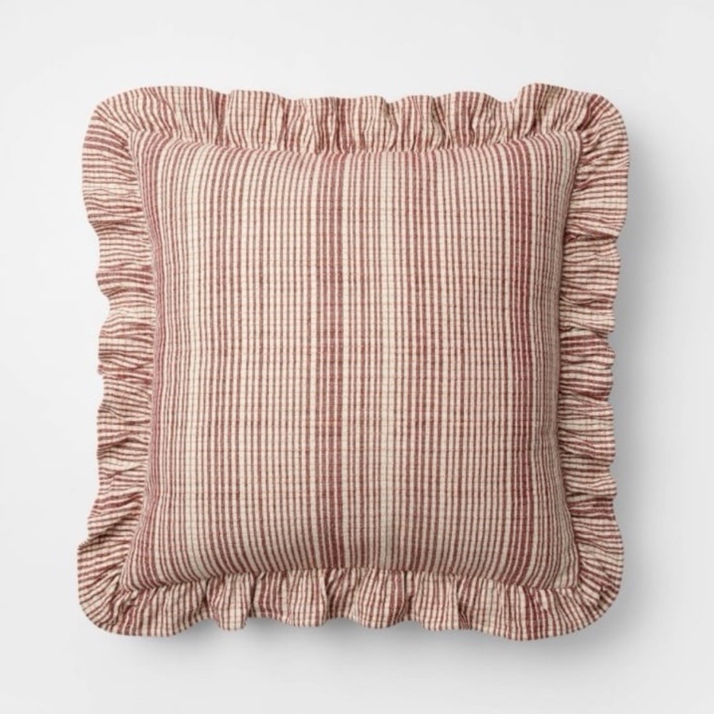 24"x24" Plaid with Ruffle Pillow
Burgundy Cream Studio McGee Threshold